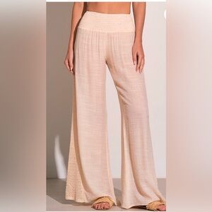 anthropologie Elan Pink and Cream Textured Pants Crochet Inset Beach